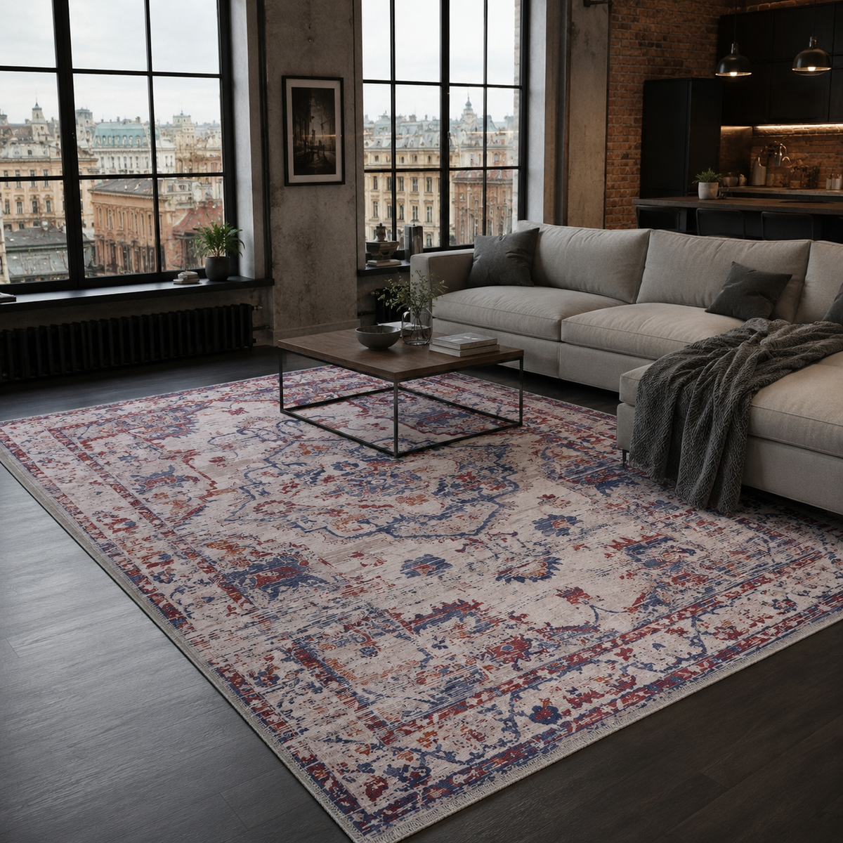 Tapis Abstrait Gris Lavable Nélia, vue 7