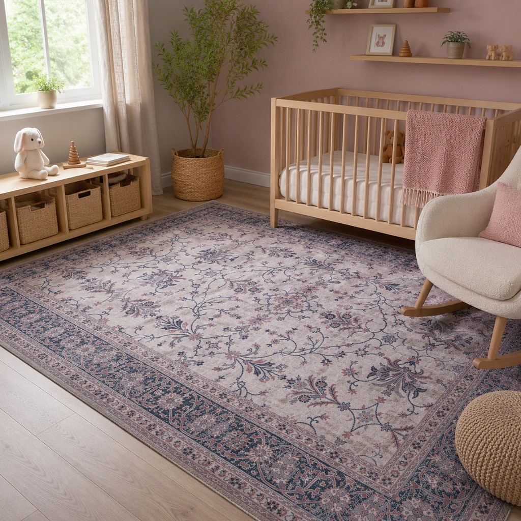 Tapis Vintage Bleu Marine Lavable Sabine, vue 3