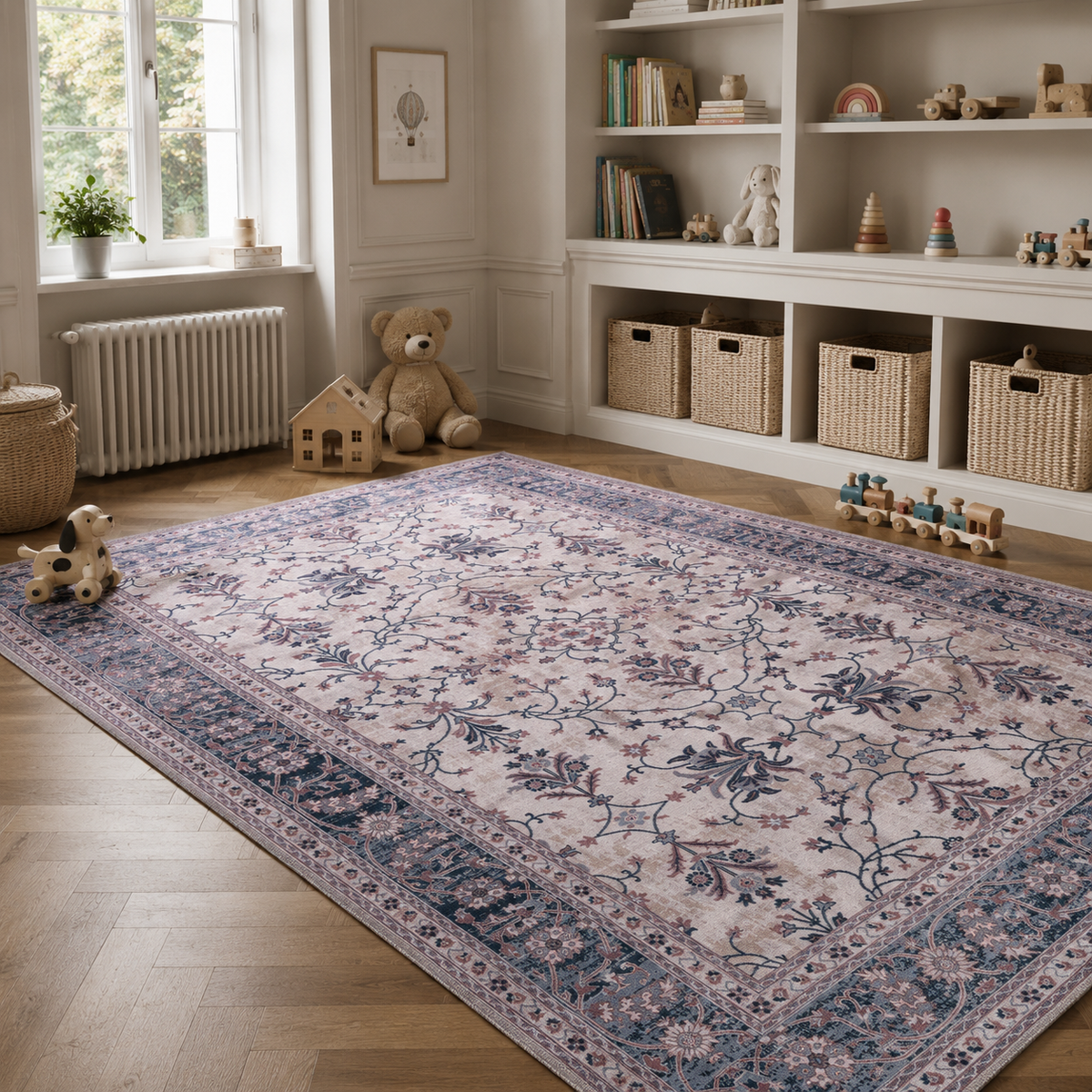 Tapis Vintage Bleu Marine Lavable Sabine, vue 4