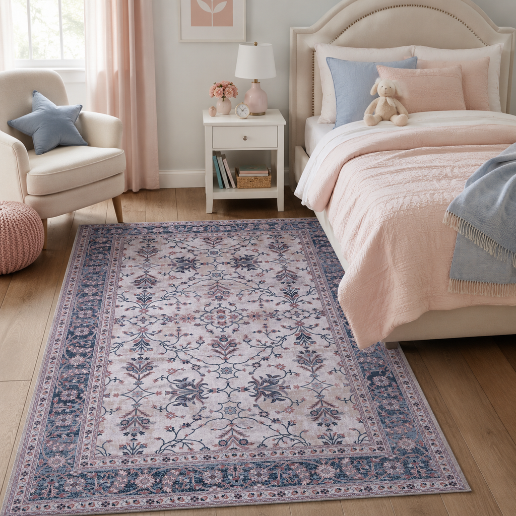 Tapis Vintage Bleu Marine Lavable Sabine, vue 5