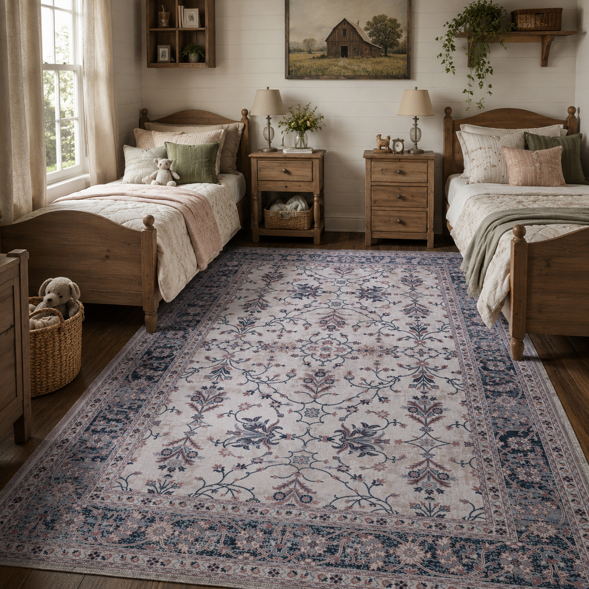 Tapis Vintage Bleu Marine Lavable Sabine, vue 7