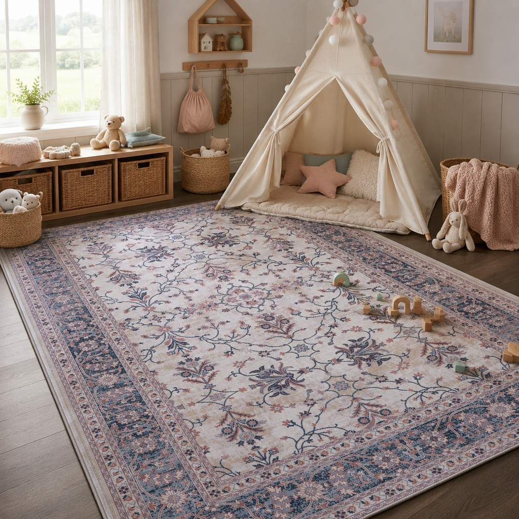 Tapis Vintage Bleu Marine Lavable Sabine, vue 8