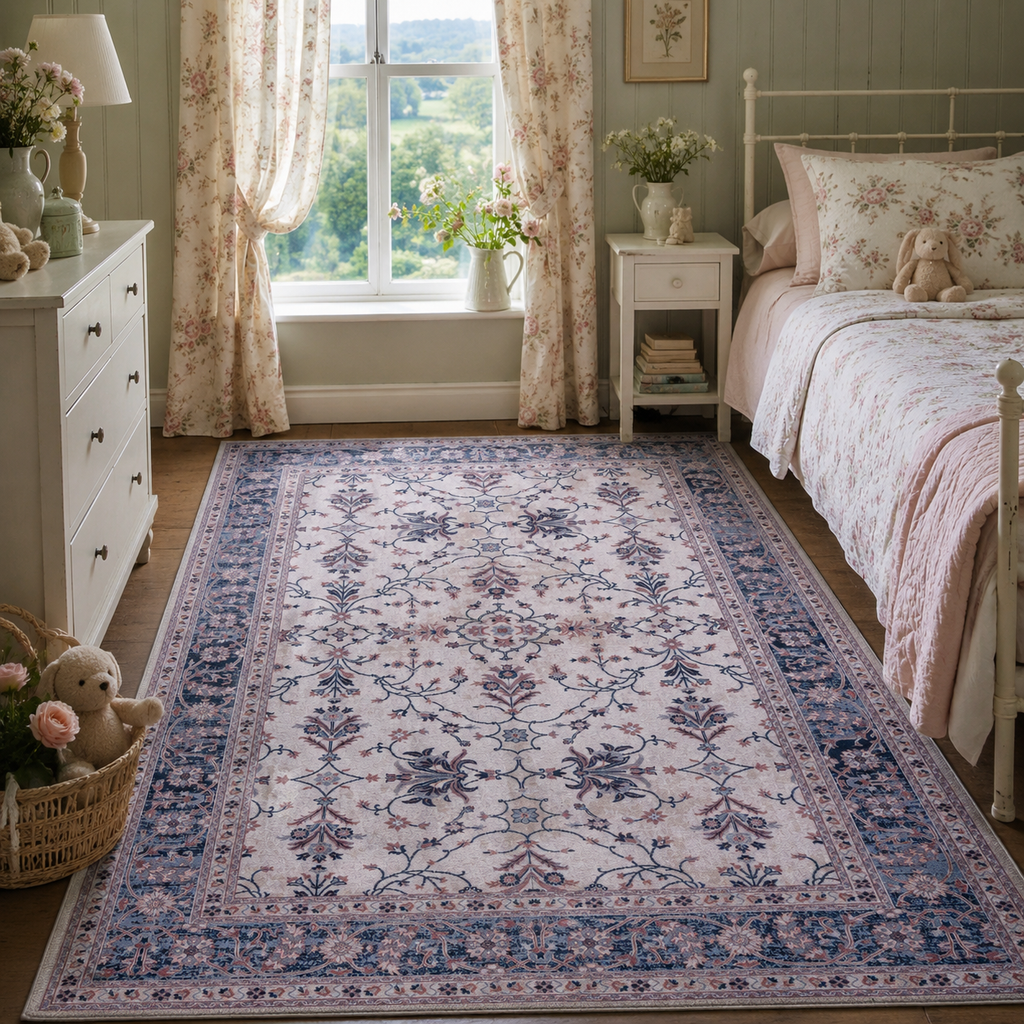 Tapis Vintage Bleu Marine Lavable Sabine, vue 9