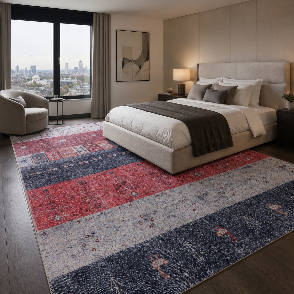 Tapis Ethnique Vintage Bordeaux Lavable Domitille, vue 3