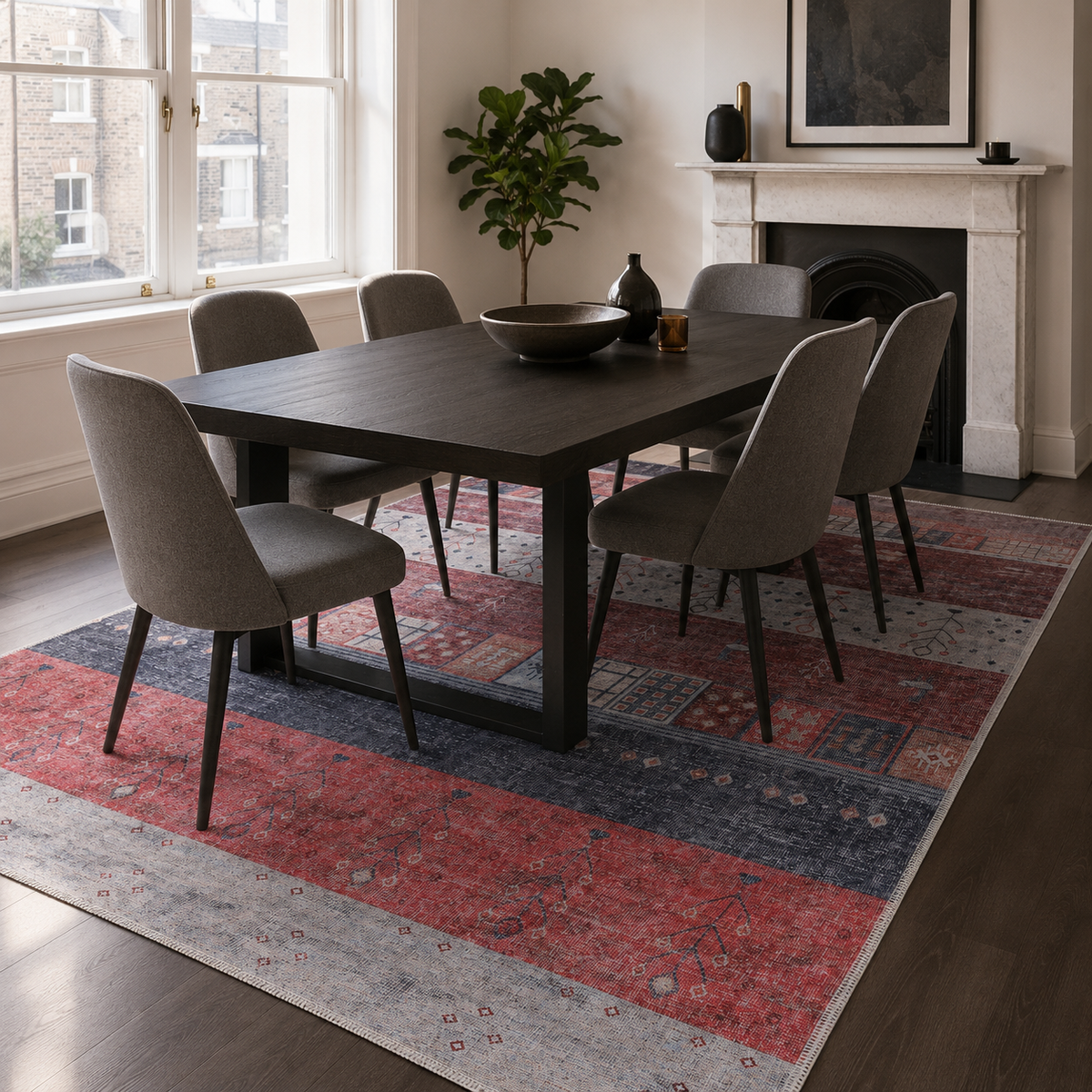 Tapis Ethnique Vintage Bordeaux Lavable Domitille, vue 4