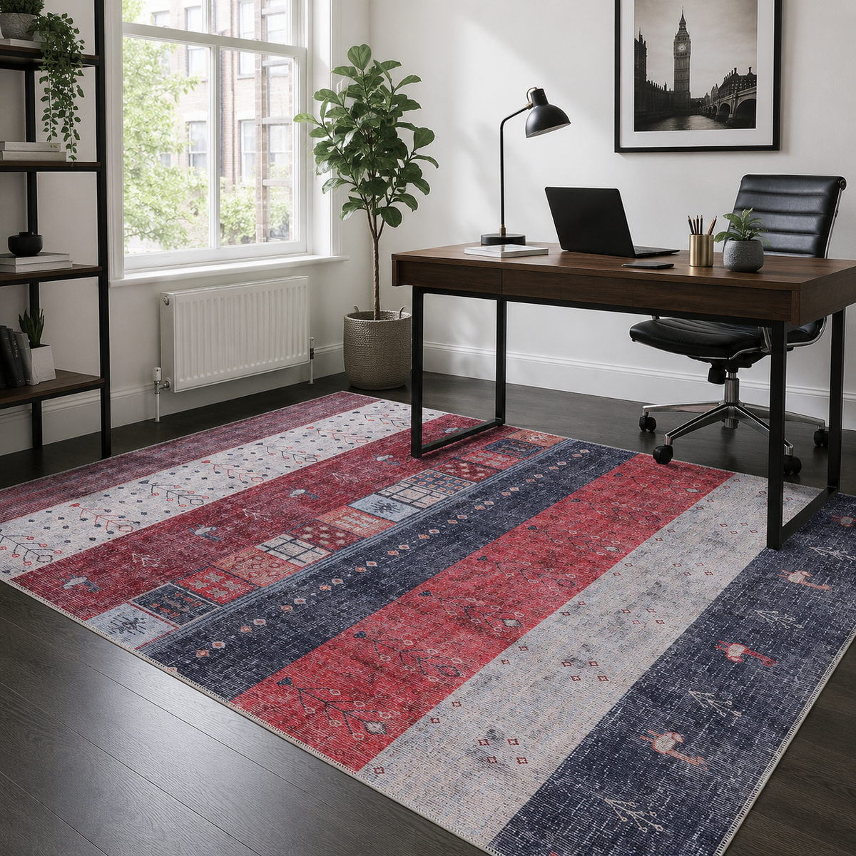 Tapis Ethnique Vintage Bordeaux Lavable Domitille, vue 5