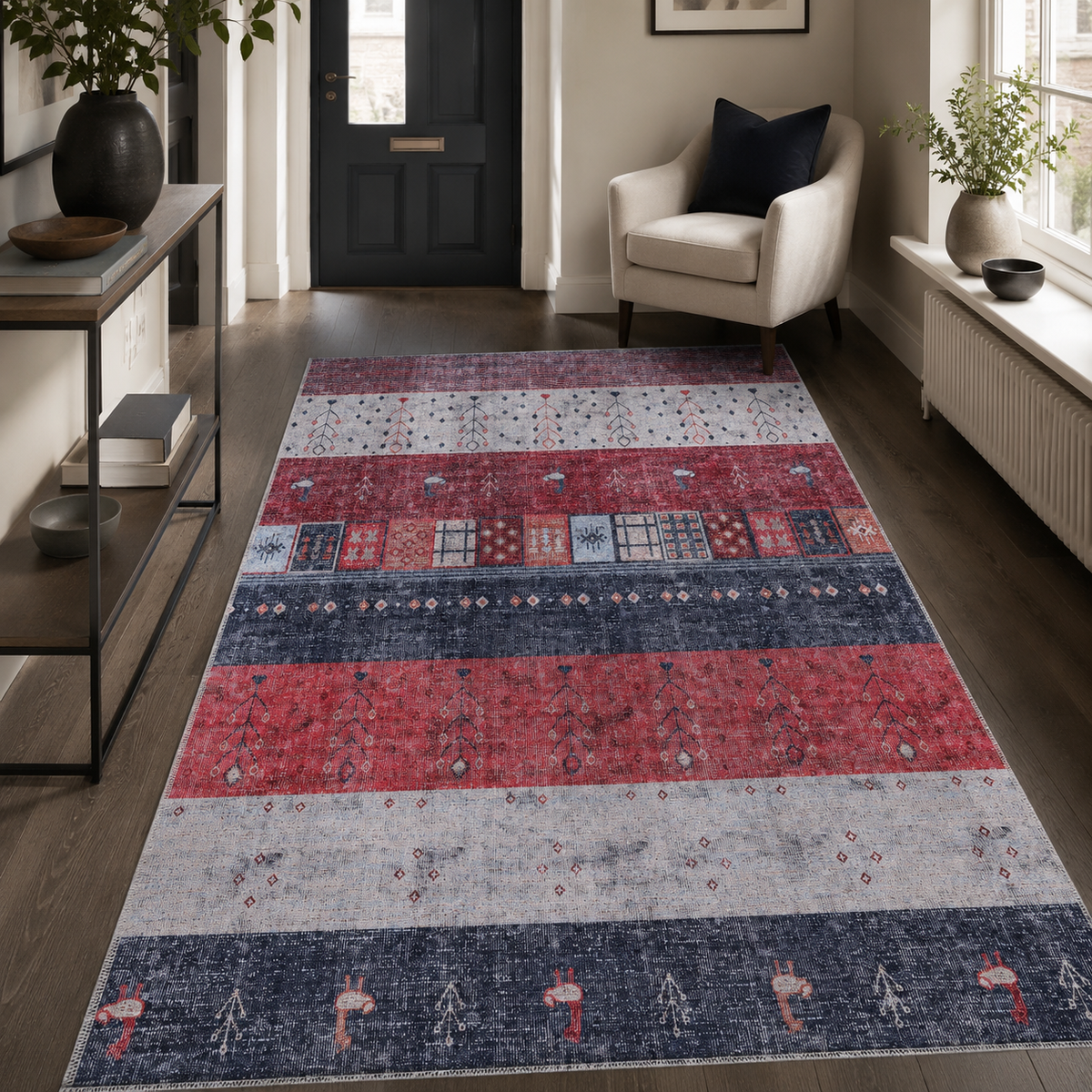 Tapis Ethnique Vintage Bordeaux Lavable Domitille, vue 6