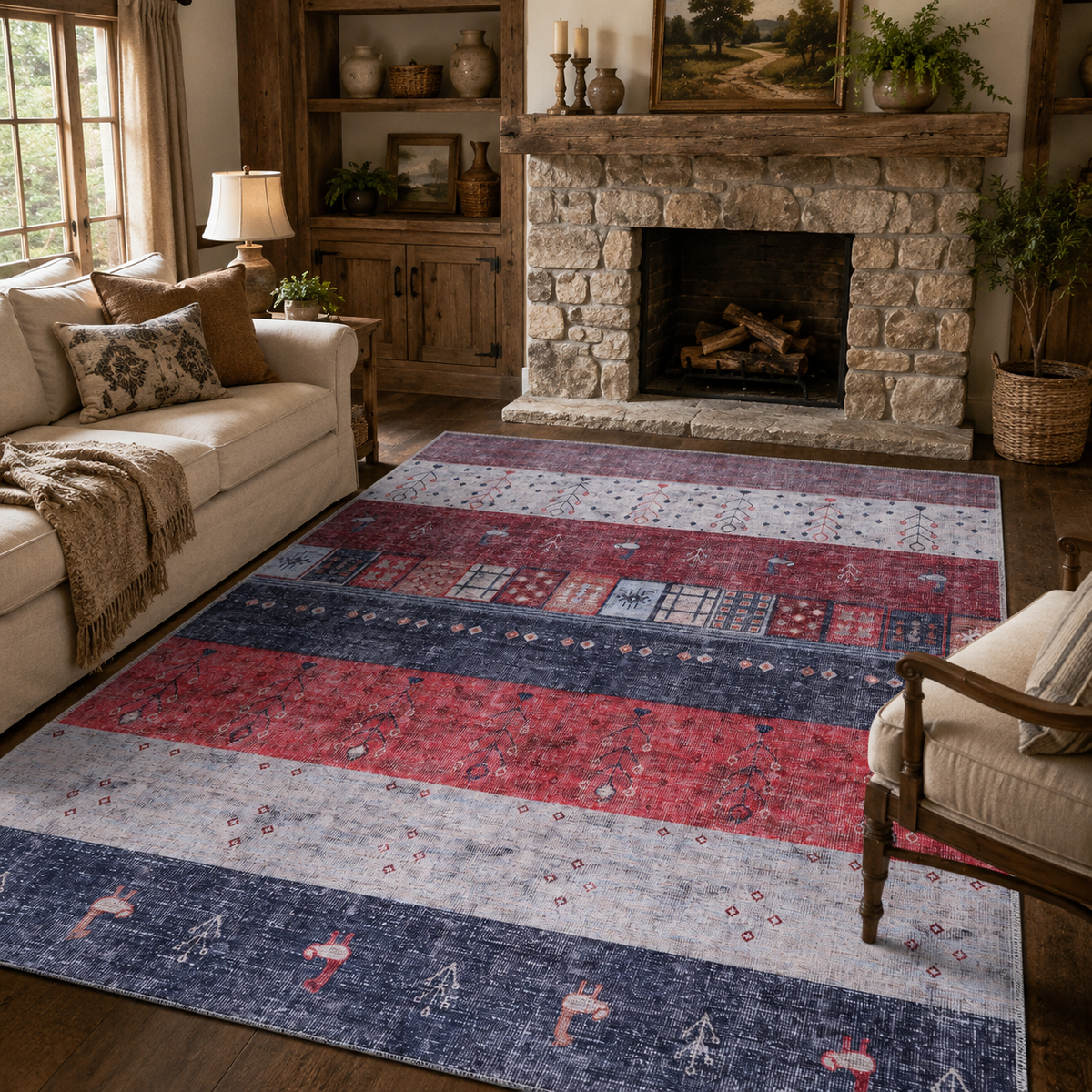 Tapis Ethnique Vintage Bordeaux Lavable Domitille, vue 7
