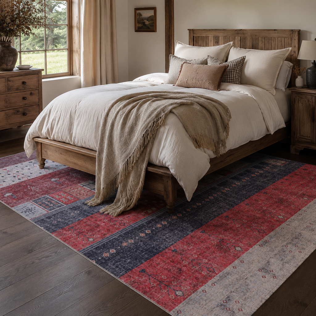 Tapis Ethnique Vintage Bordeaux Lavable Domitille, vue 8