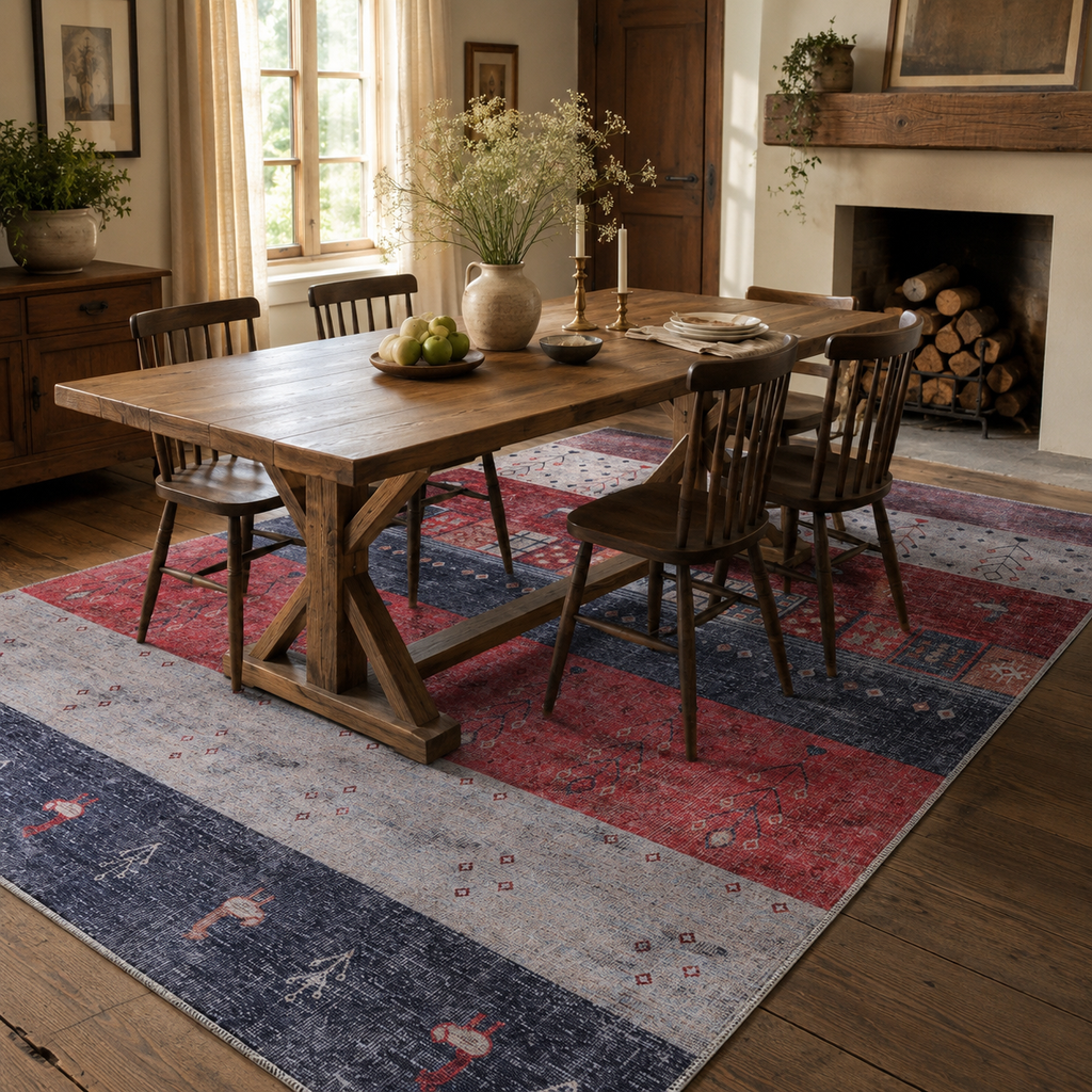 Tapis Ethnique Vintage Bordeaux Lavable Domitille, vue 9