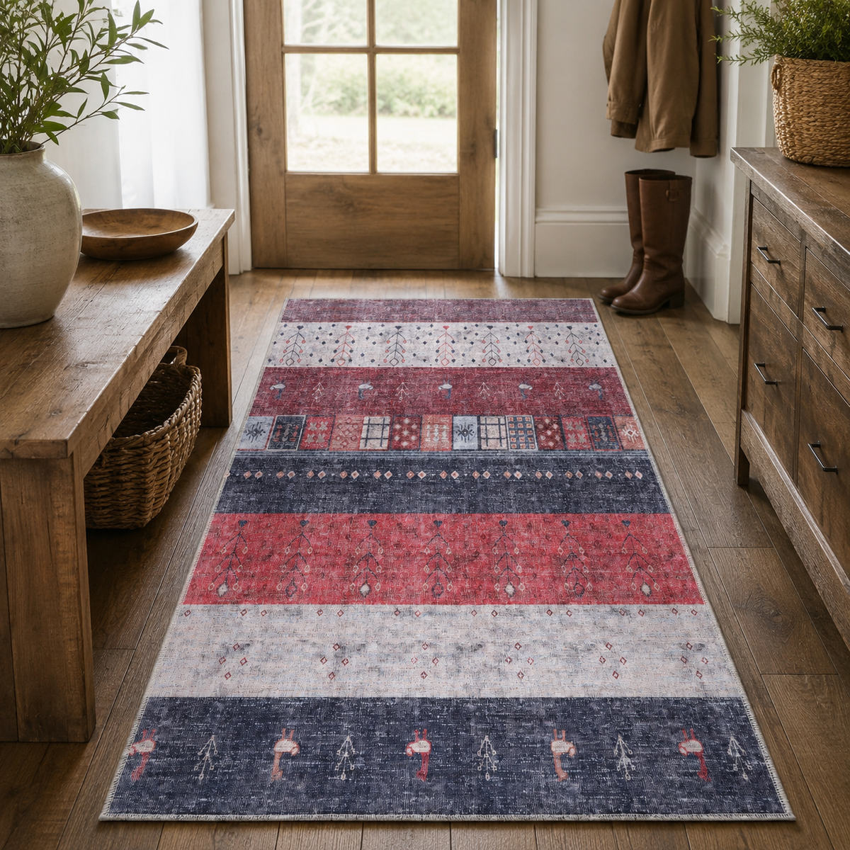 Tapis Ethnique Vintage Bordeaux Lavable Domitille, vue 10