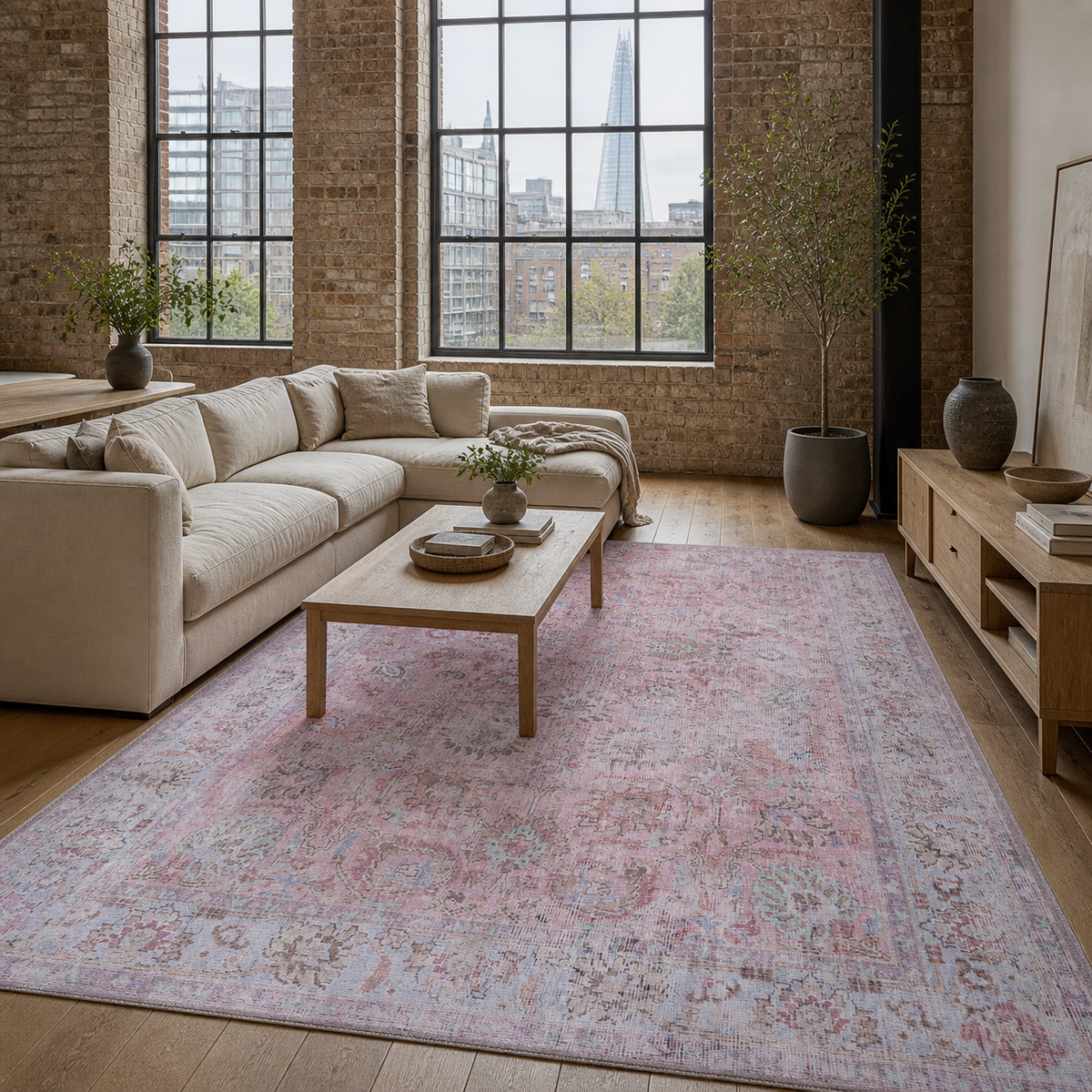 Tapis Vintage Bleu Marine Lavable Emma, vue principale