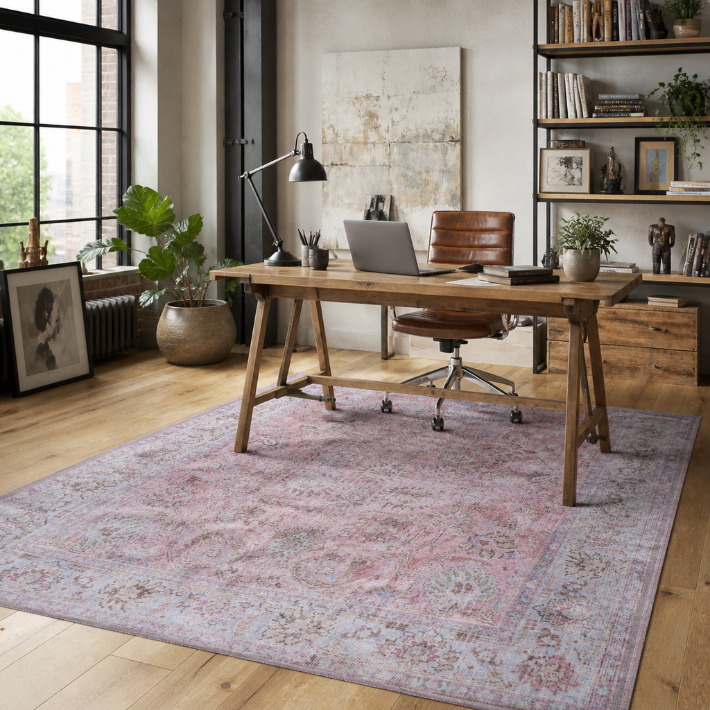 Tapis Vintage Bleu Marine Lavable Emma, vue 7