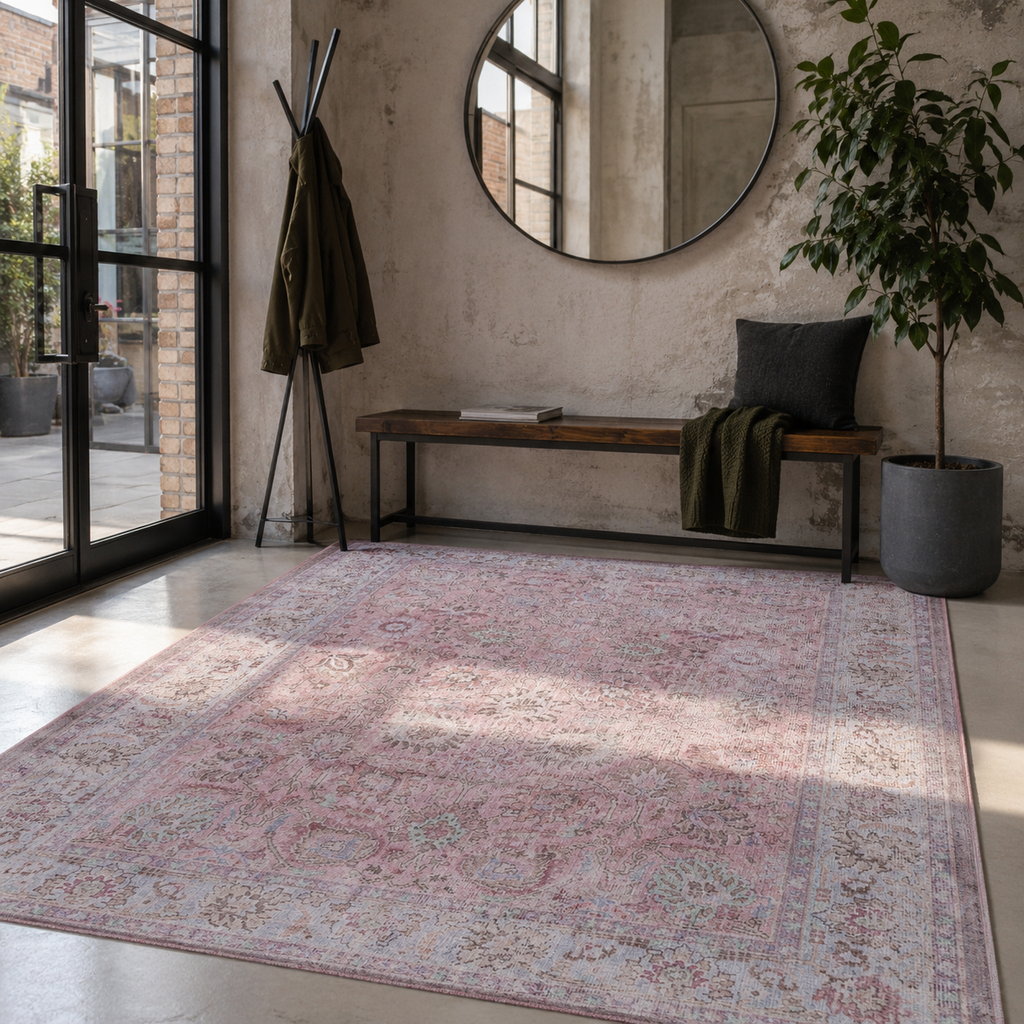Tapis Vintage Bleu Marine Lavable Emma, vue 9
