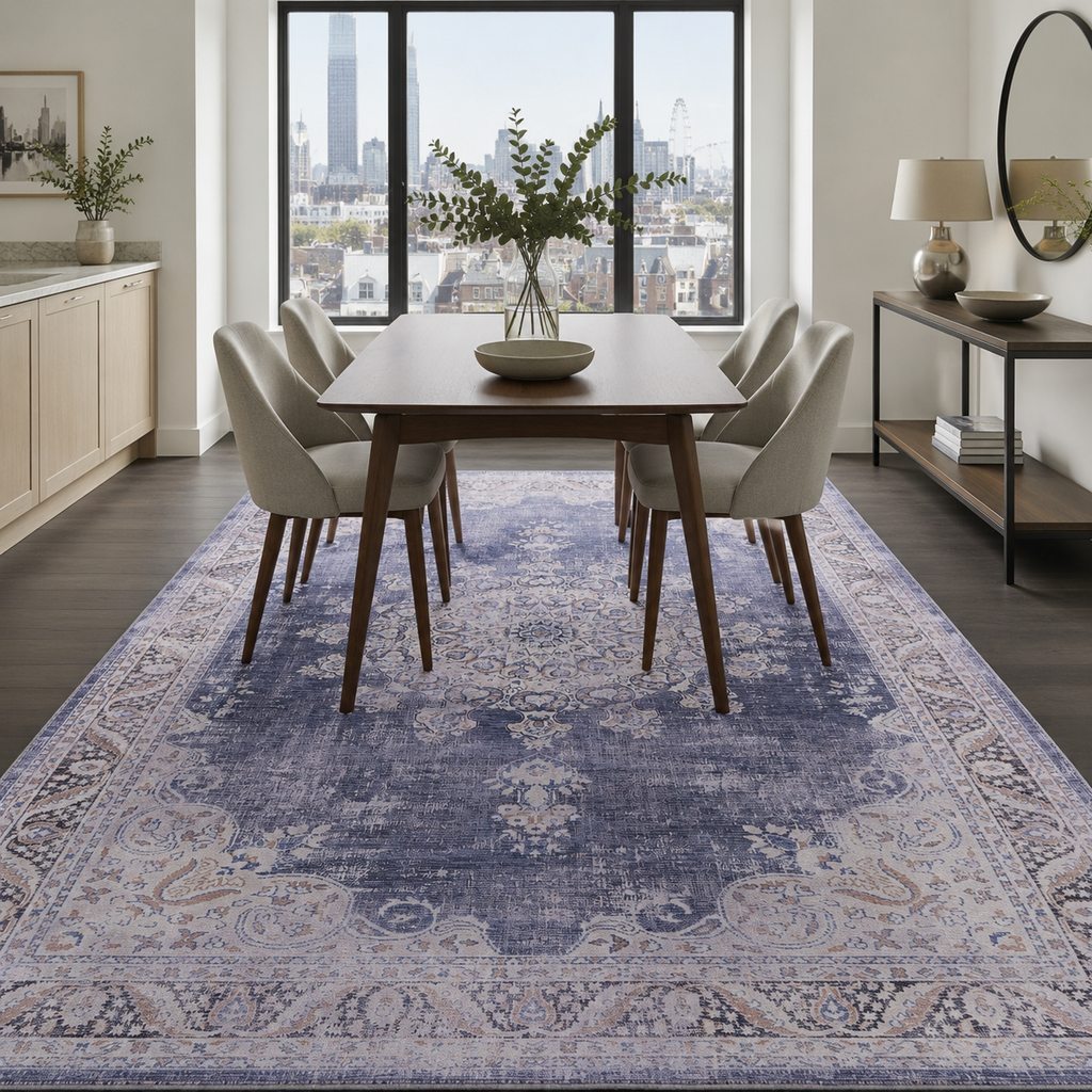 Tapis Ethnique Vintage Bleu Marine Lavable Élise, vue 10