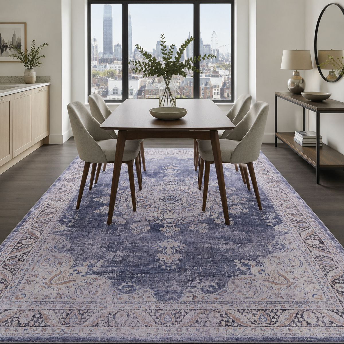 Tapis Ethnique Vintage Bleu Marine Lavable Élise, vue 10