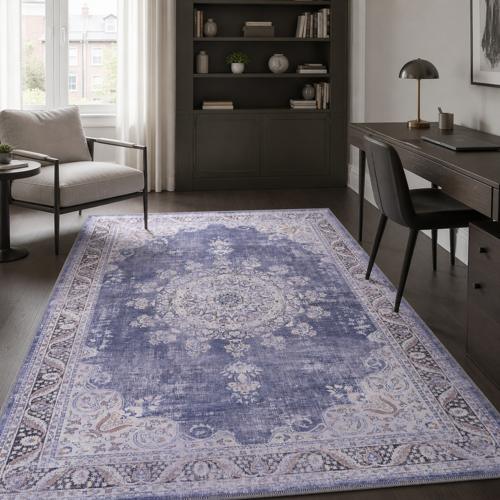 Tapis Ethnique Vintage Bleu Marine Lavable Élise, vue 3