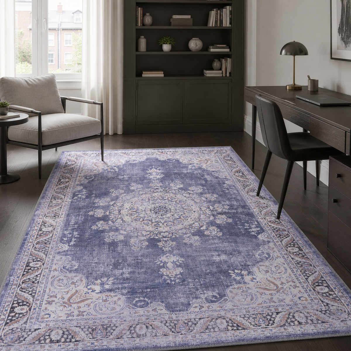 Tapis Ethnique Vintage Bleu Marine Lavable Élise, vue 3