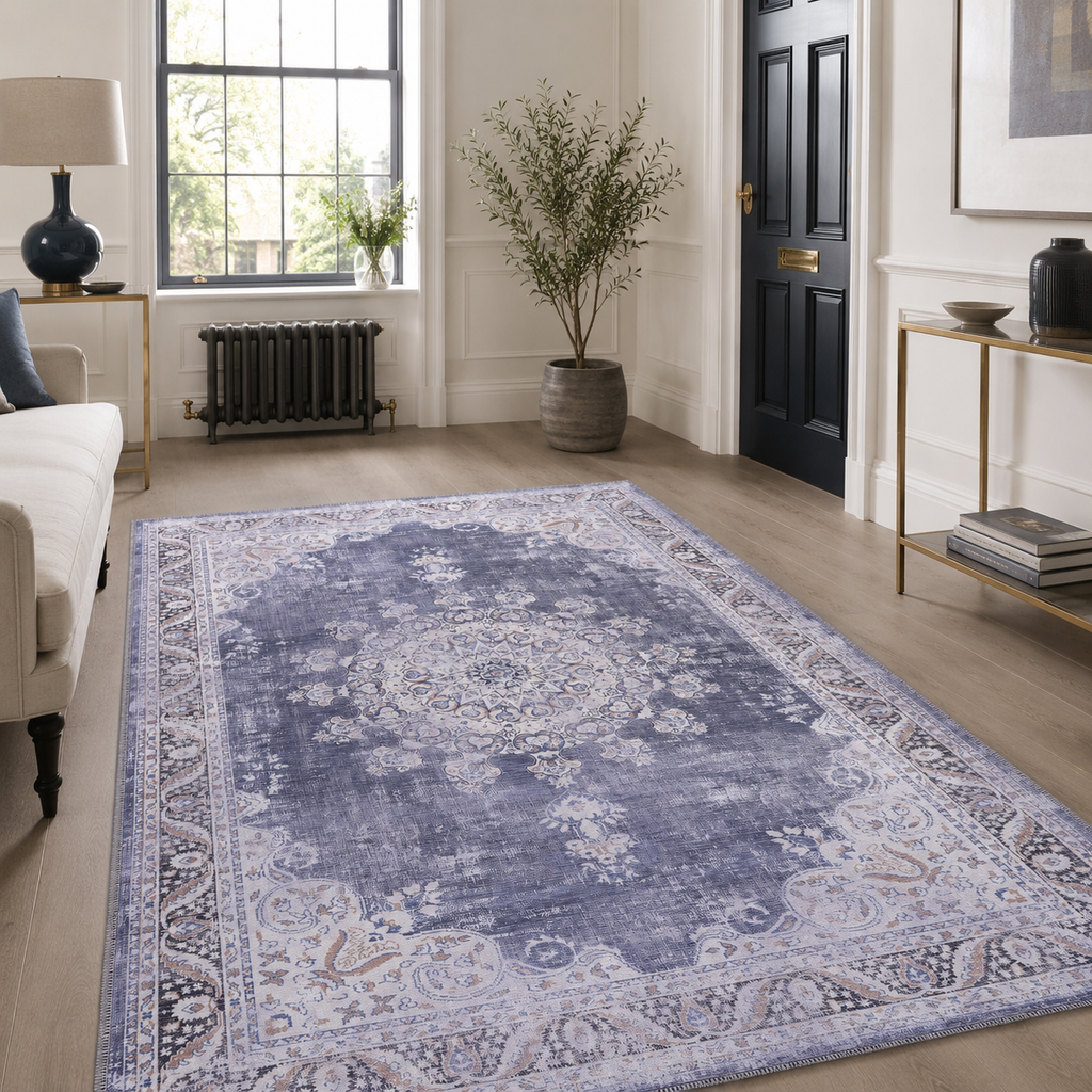 Tapis Ethnique Vintage Bleu Marine Lavable Élise, vue 4