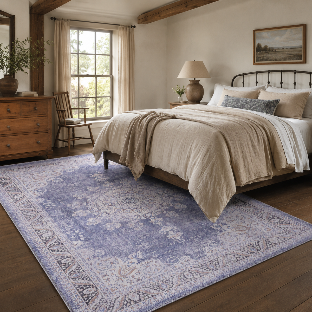 Tapis Ethnique Vintage Bleu Marine Lavable Élise, vue 6