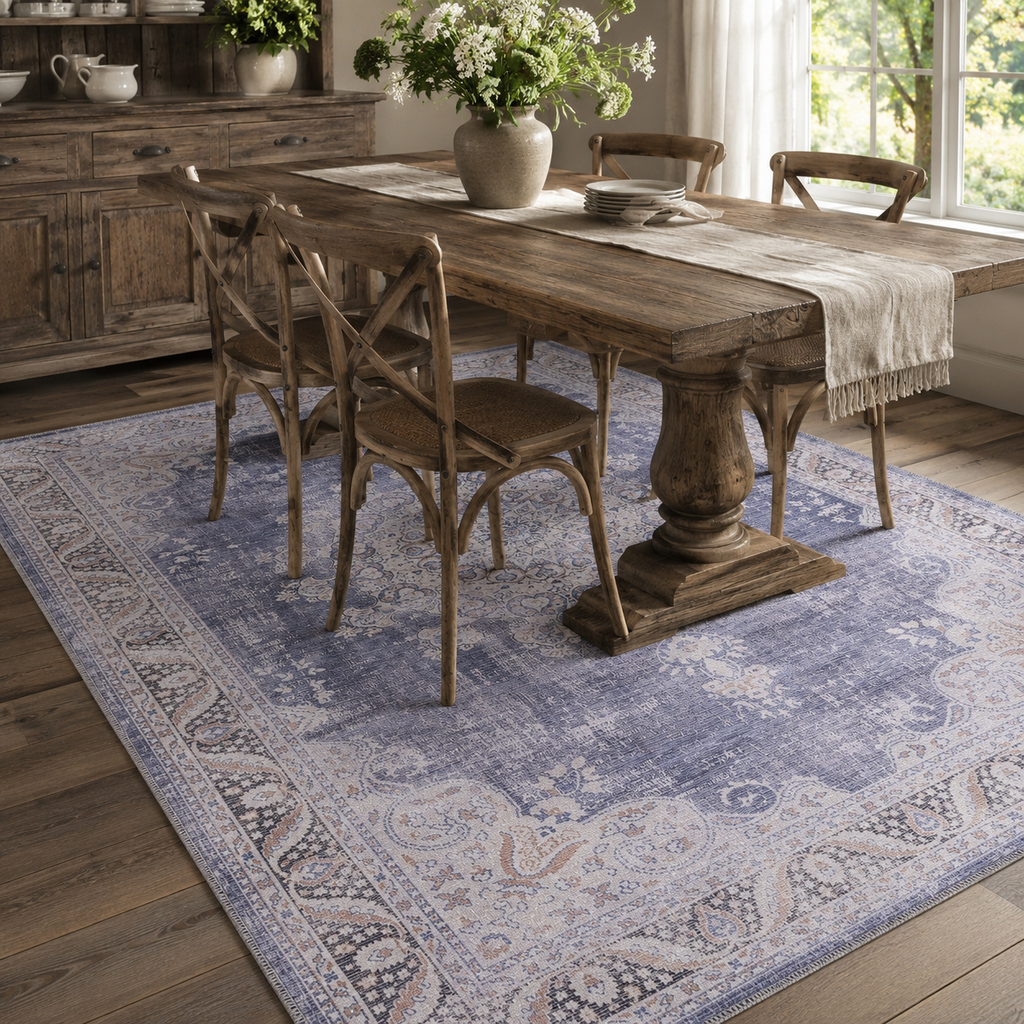 Tapis Ethnique Vintage Bleu Marine Lavable Élise, vue 9