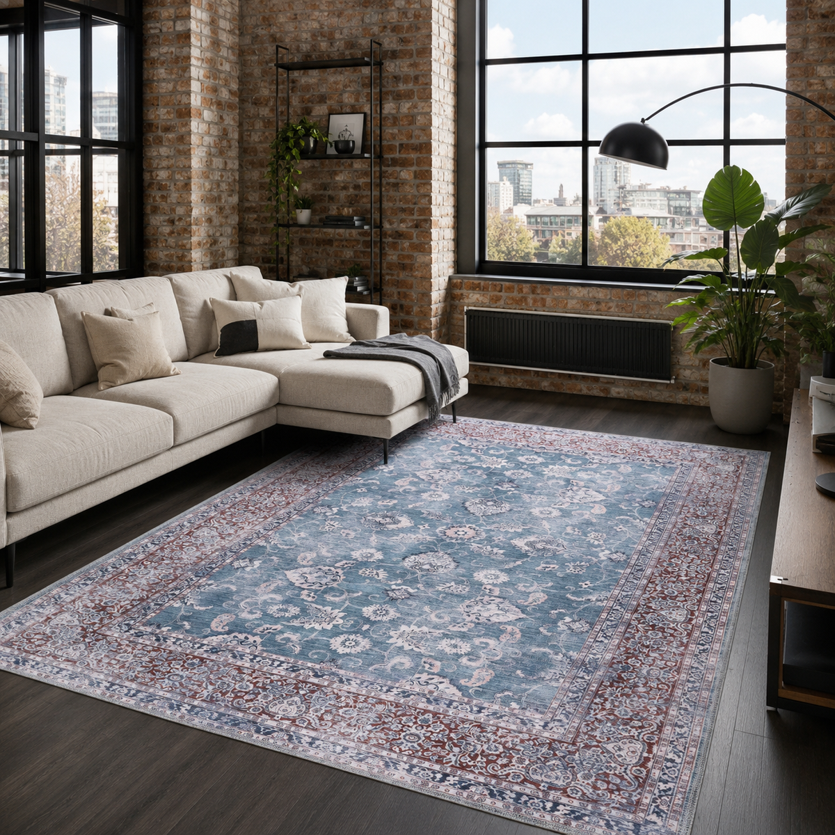 Tapis Vintage Bleu Marine Lavable Mila, vue 10