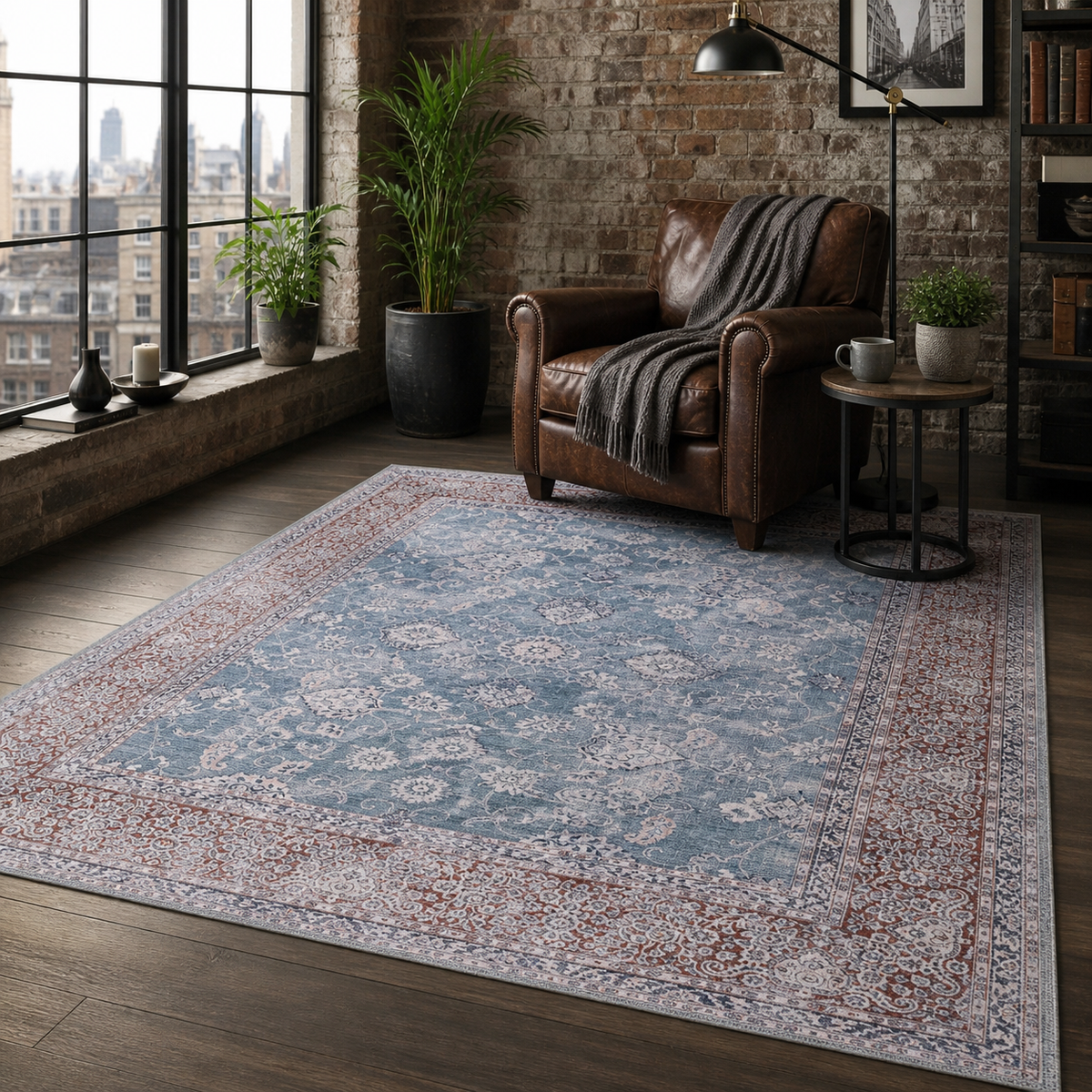 Tapis Vintage Bleu Marine Lavable Mila, vue 3
