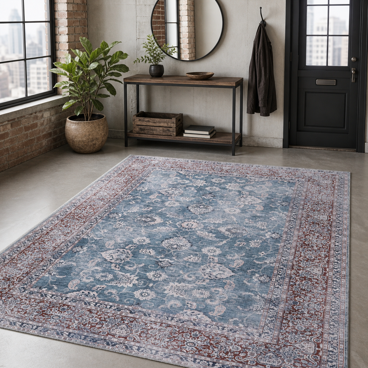 Tapis Vintage Bleu Marine Lavable Mila, vue 5