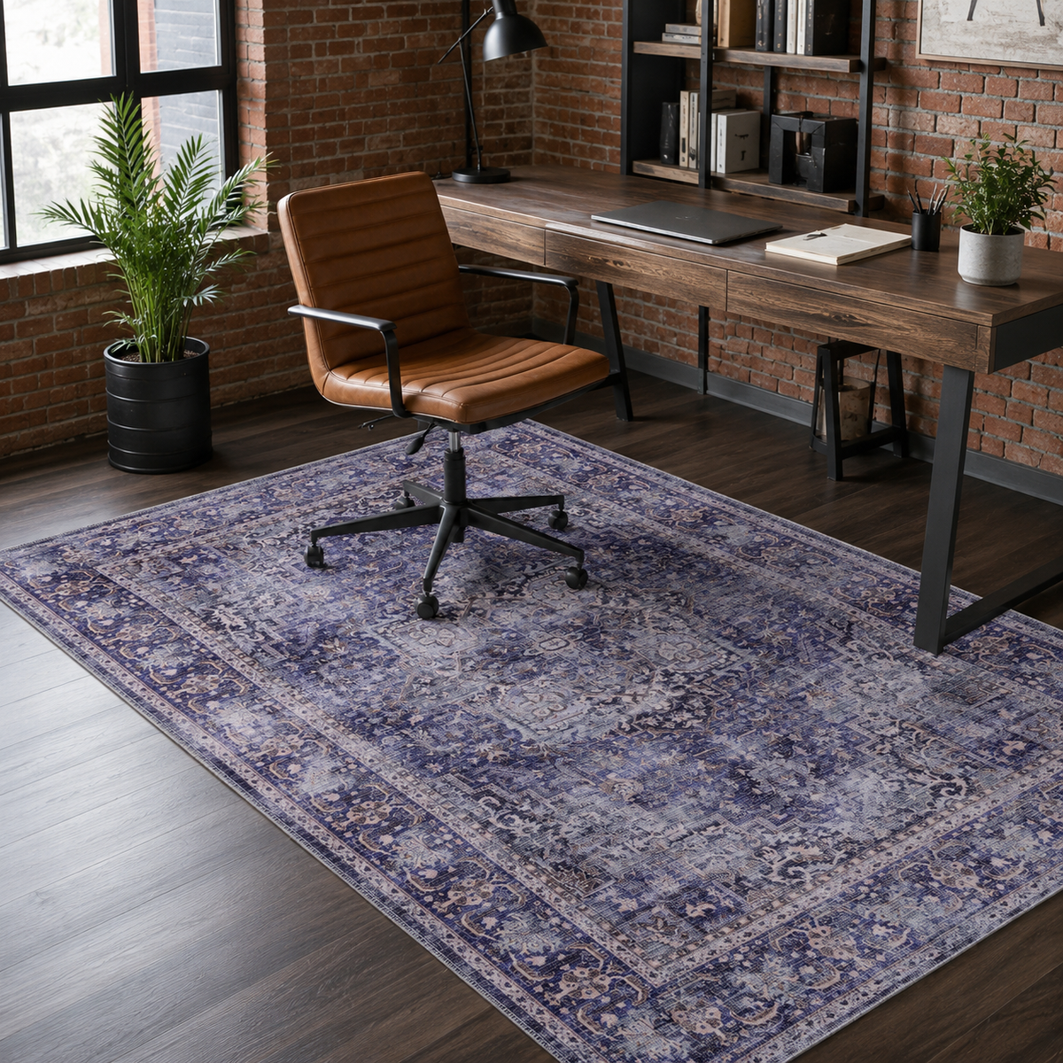 Tapis Vintage Bleu Marine Lavable Mathilde, vue 3