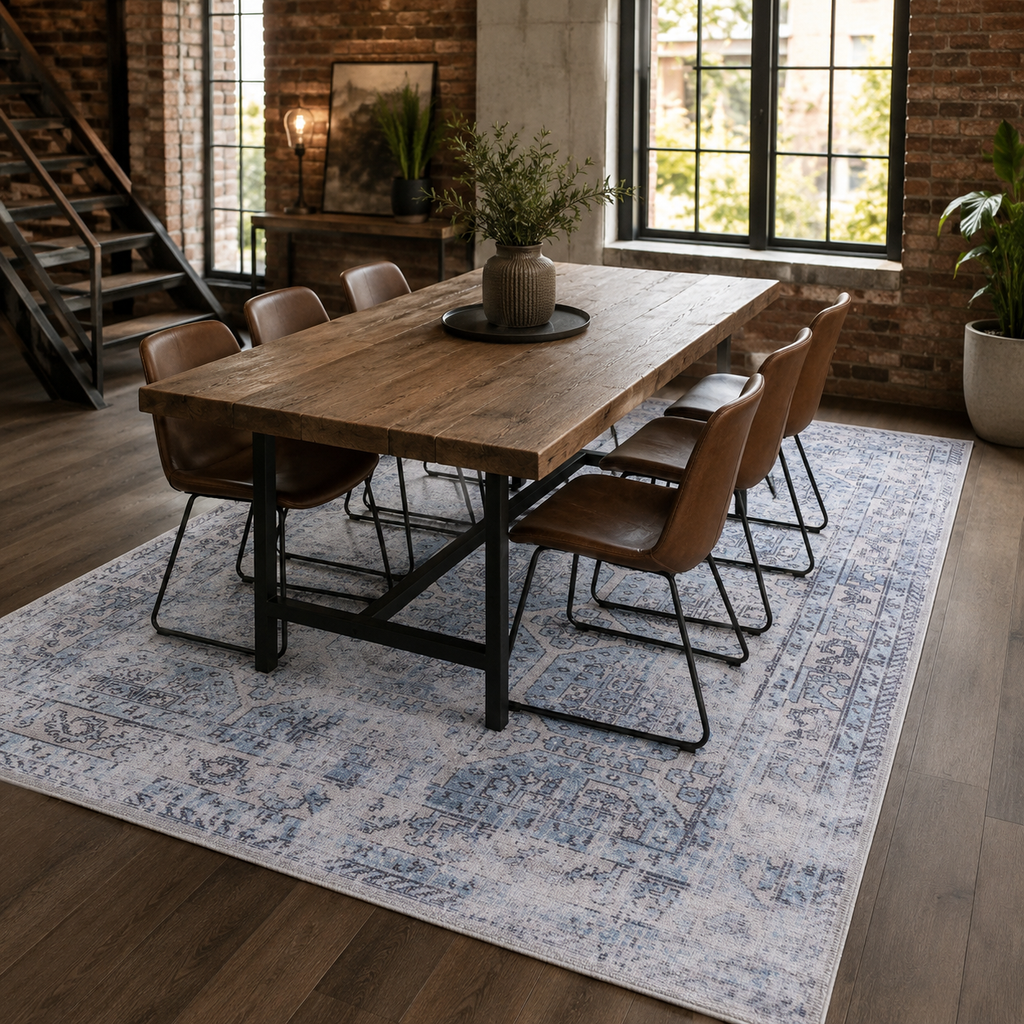 Tapis Vintage Bleu Marine Lavable Marina, vue 3