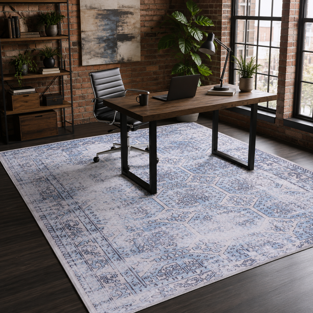 Tapis Vintage Bleu Marine Lavable Marina, vue 4
