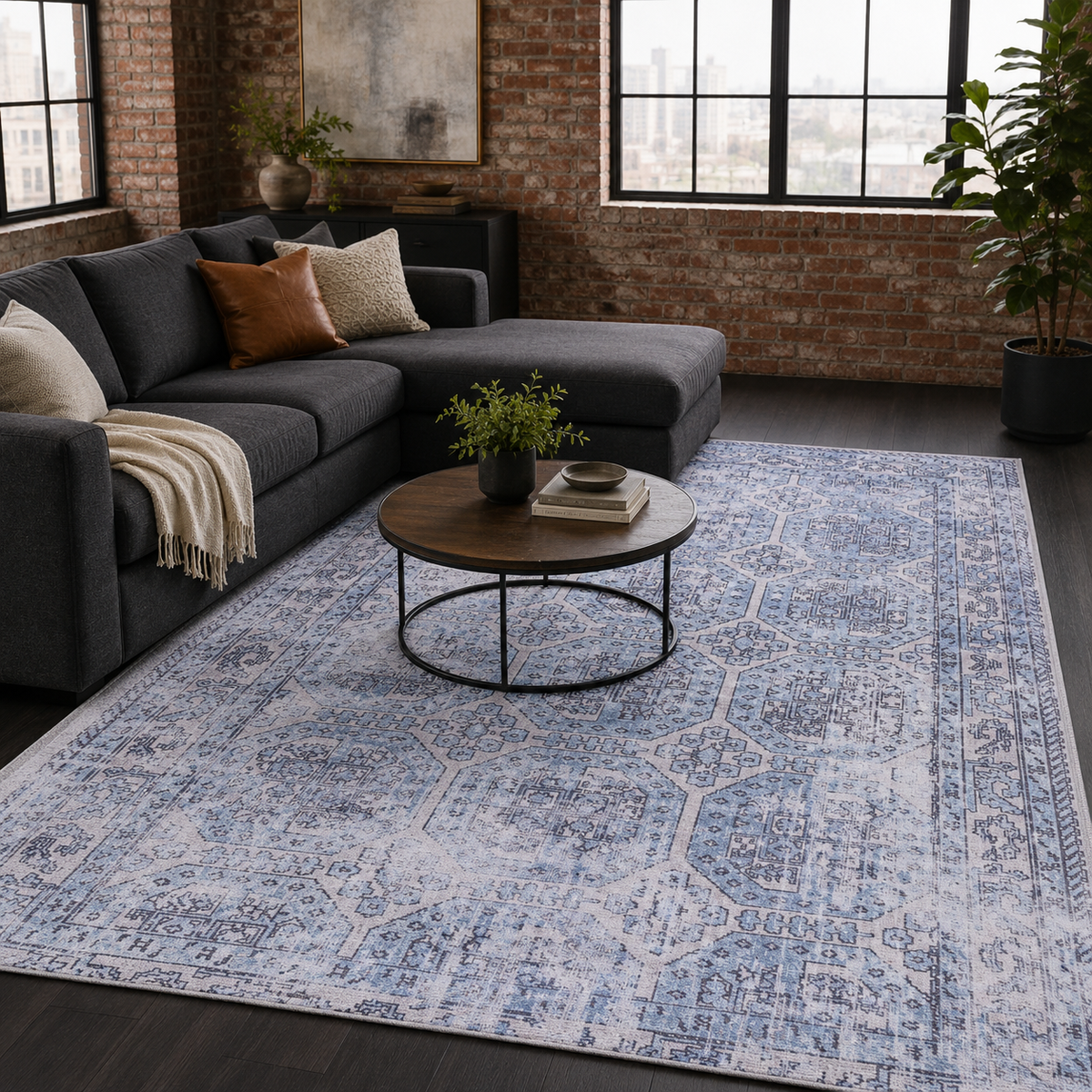 Tapis Vintage Bleu Marine Lavable Marina, vue 6