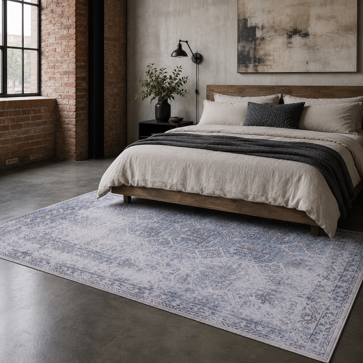 Tapis Vintage Bleu Marine Lavable Marina, vue 7