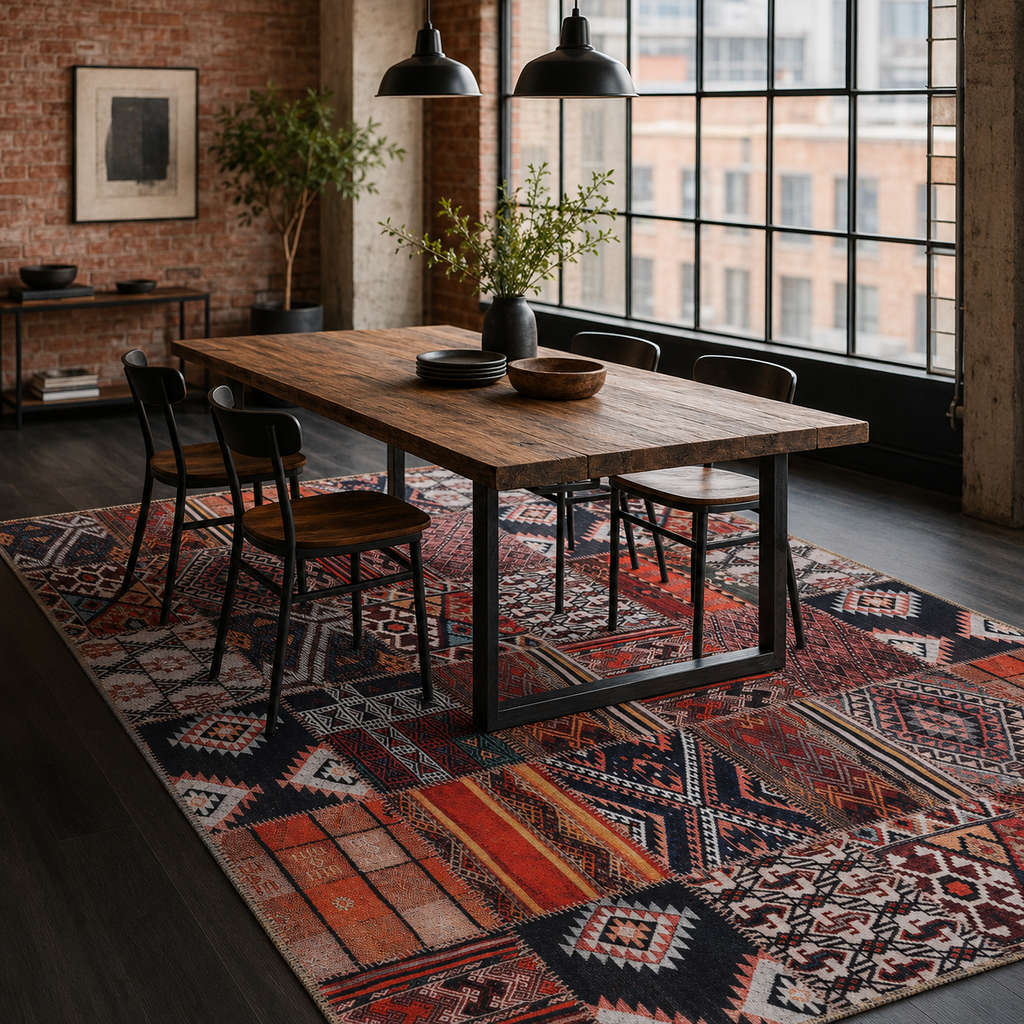 Tapis Ethnique Vintage Bordeaux Lavable Maïa, vue principale