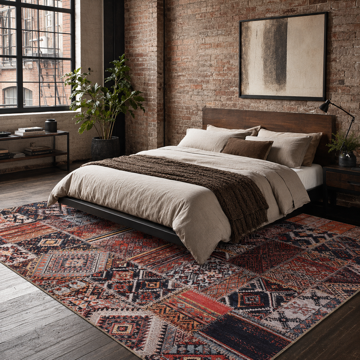 Tapis Ethnique Vintage Bordeaux Lavable Maïa, vue 3