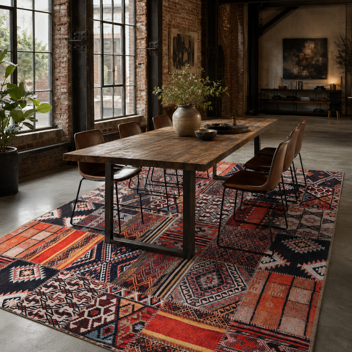 Tapis Ethnique Vintage Bordeaux Lavable Maïa, vue 4