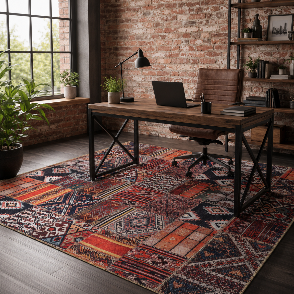 Tapis Ethnique Vintage Bordeaux Lavable Maïa, vue 5