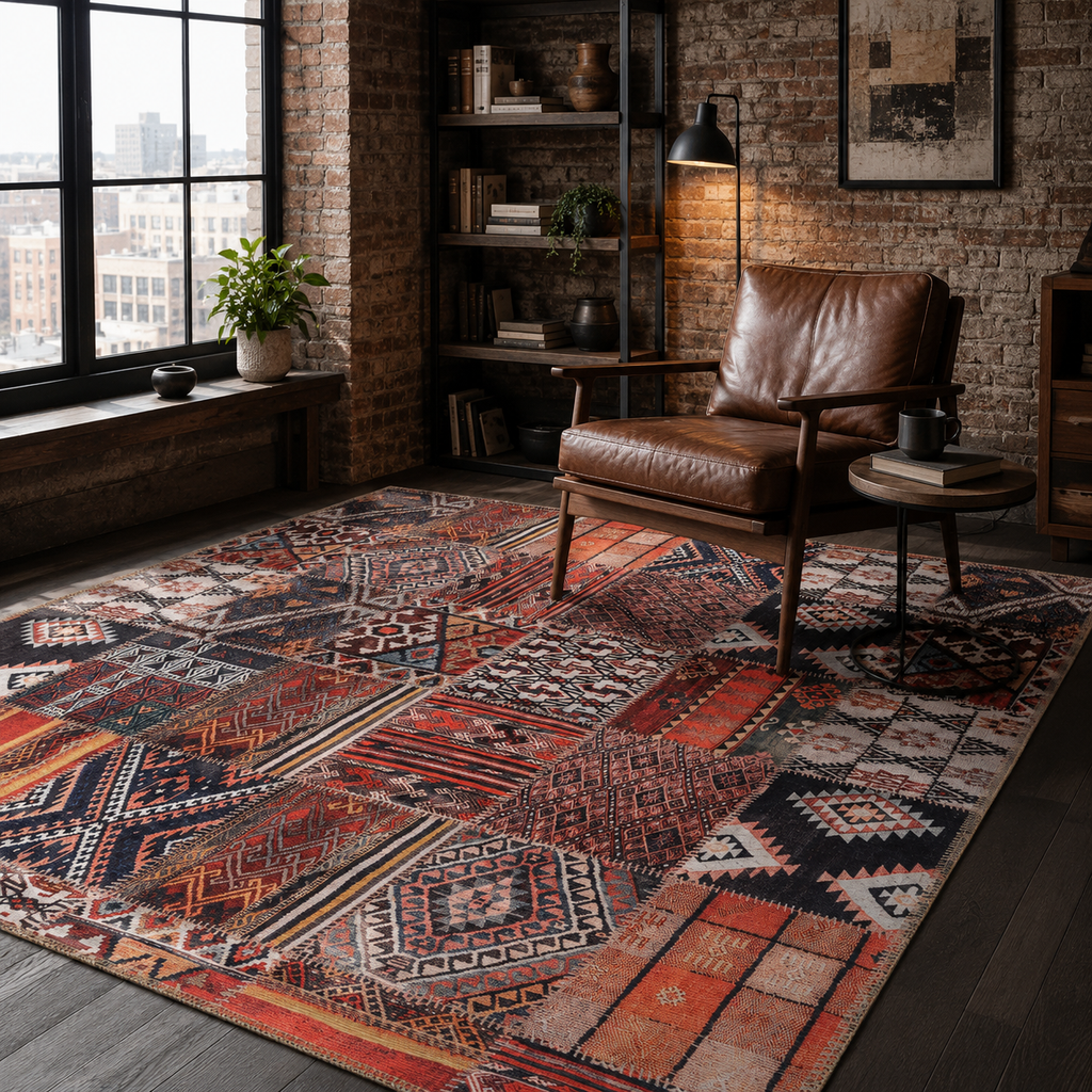 Tapis Ethnique Vintage Bordeaux Lavable Maïa, vue 6