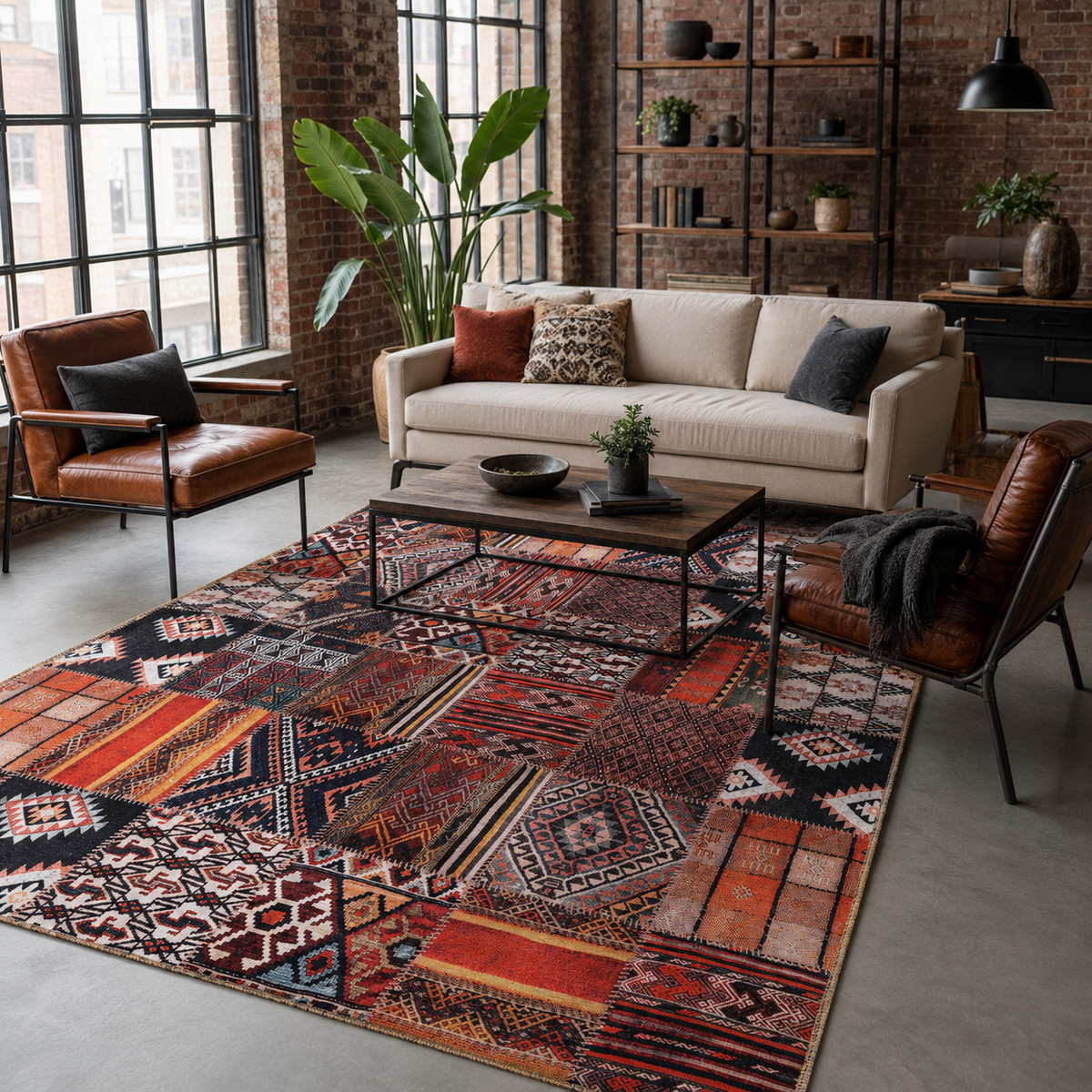 Tapis Ethnique Vintage Bordeaux Lavable Maïa, vue 8