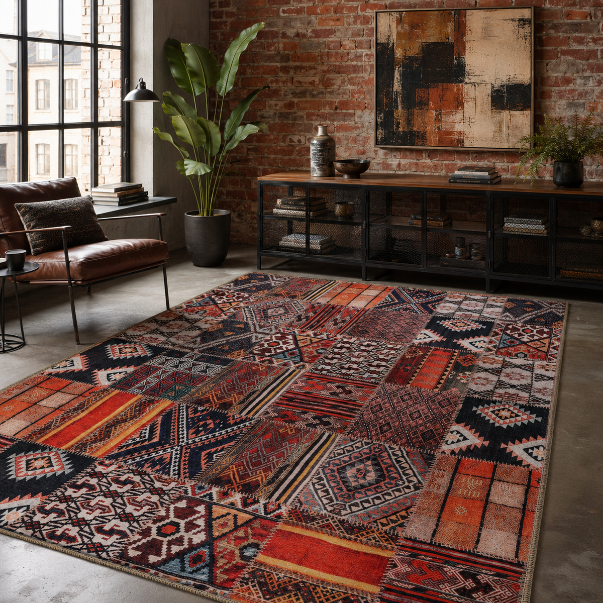 Tapis Ethnique Vintage Bordeaux Lavable Maïa, vue 9
