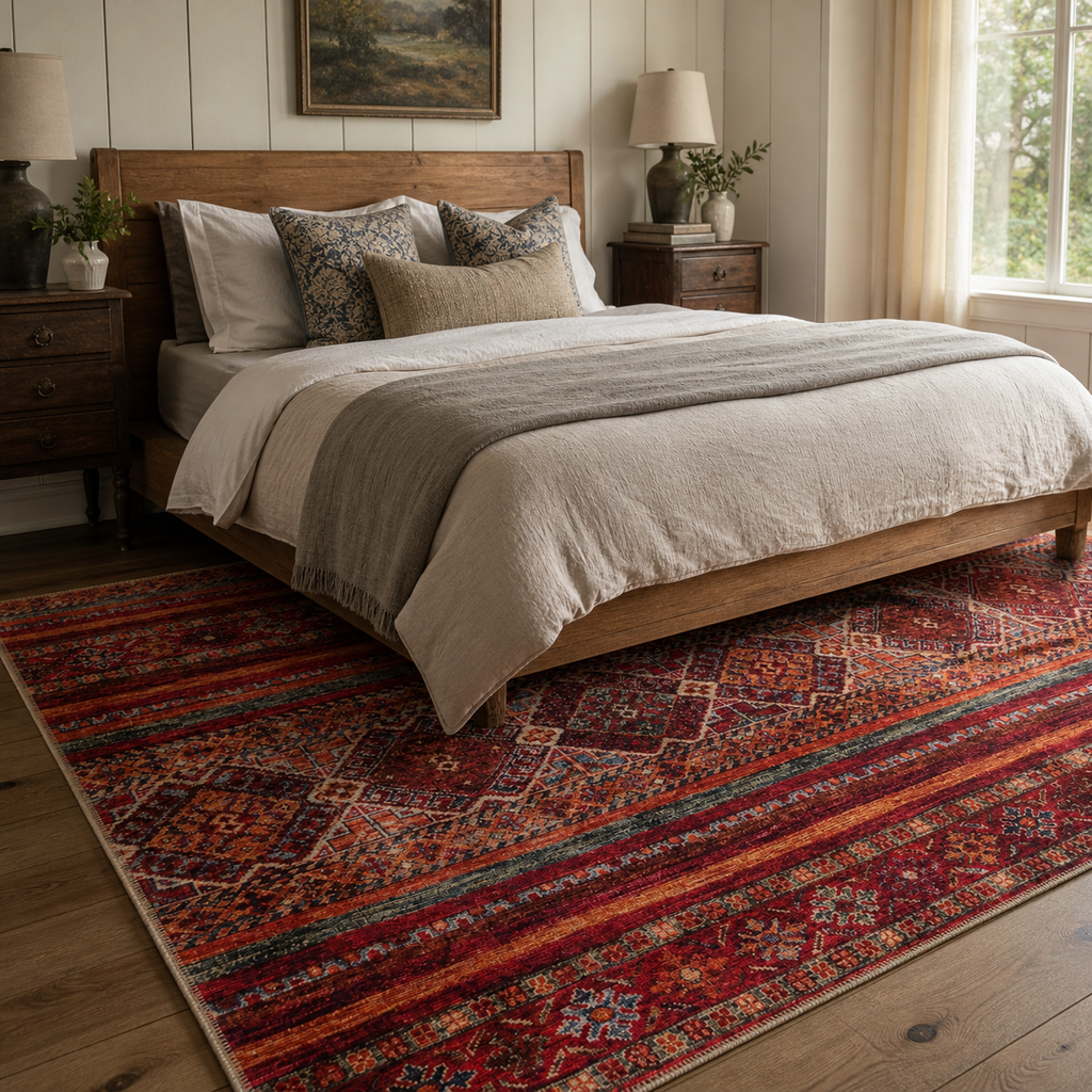 Tapis Ethnique Bordeaux Lavable Aveline, vue 3
