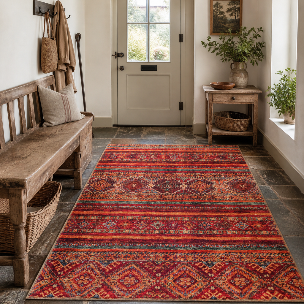 Tapis Ethnique Bordeaux Lavable Aveline, vue 4