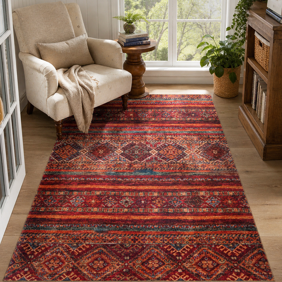 Tapis Ethnique Bordeaux Lavable Aveline, vue 5