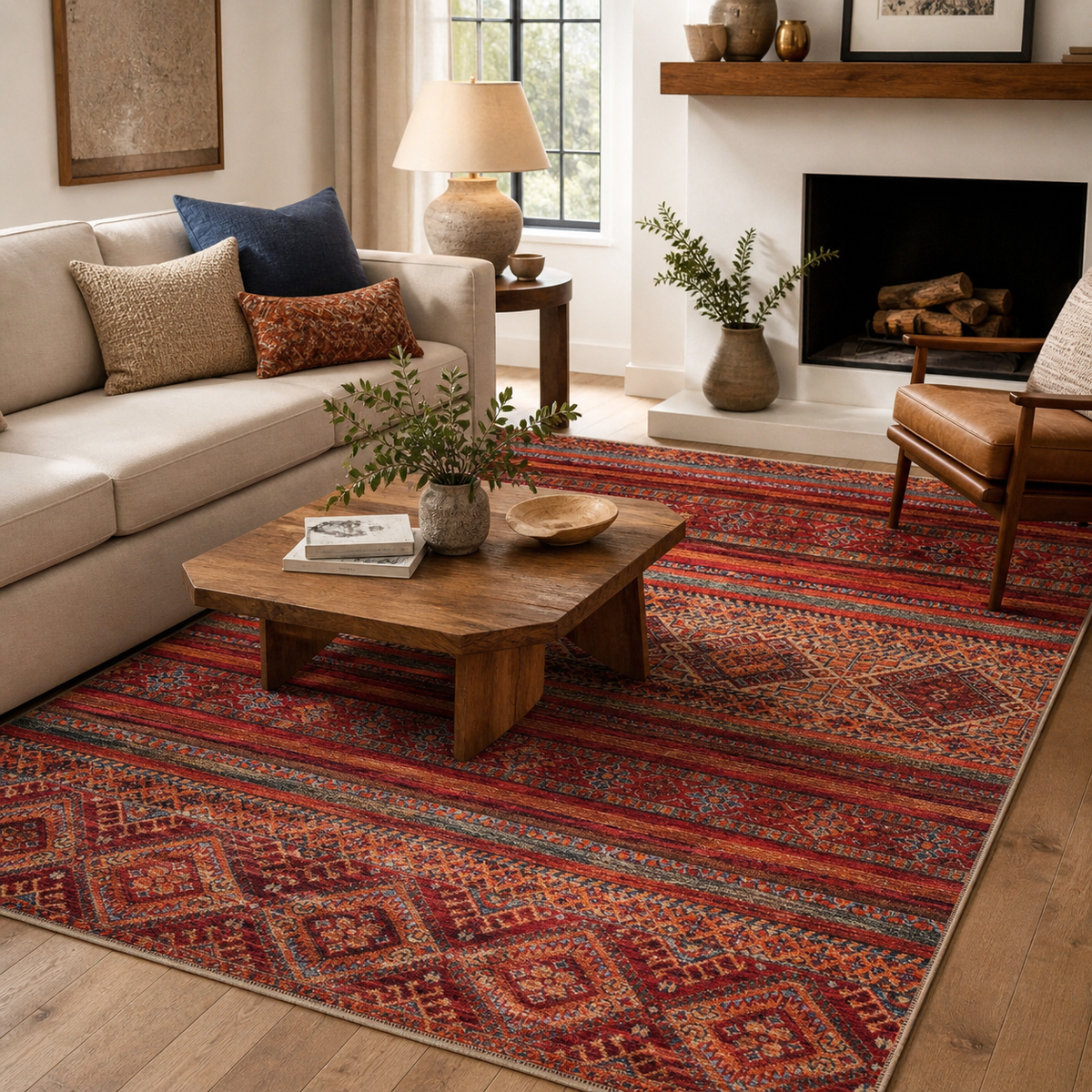 Tapis Ethnique Bordeaux Lavable Aveline, vue 6