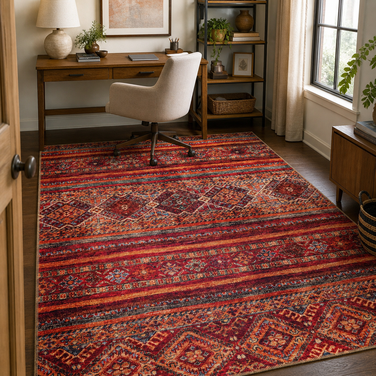 Tapis Ethnique Bordeaux Lavable Aveline, vue 8