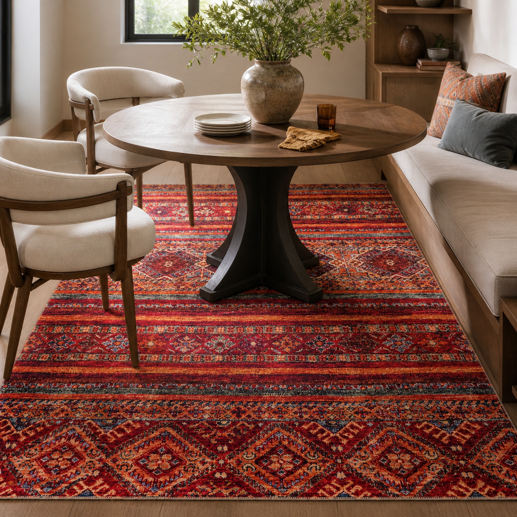 Tapis Ethnique Bordeaux Lavable Aveline, vue 9