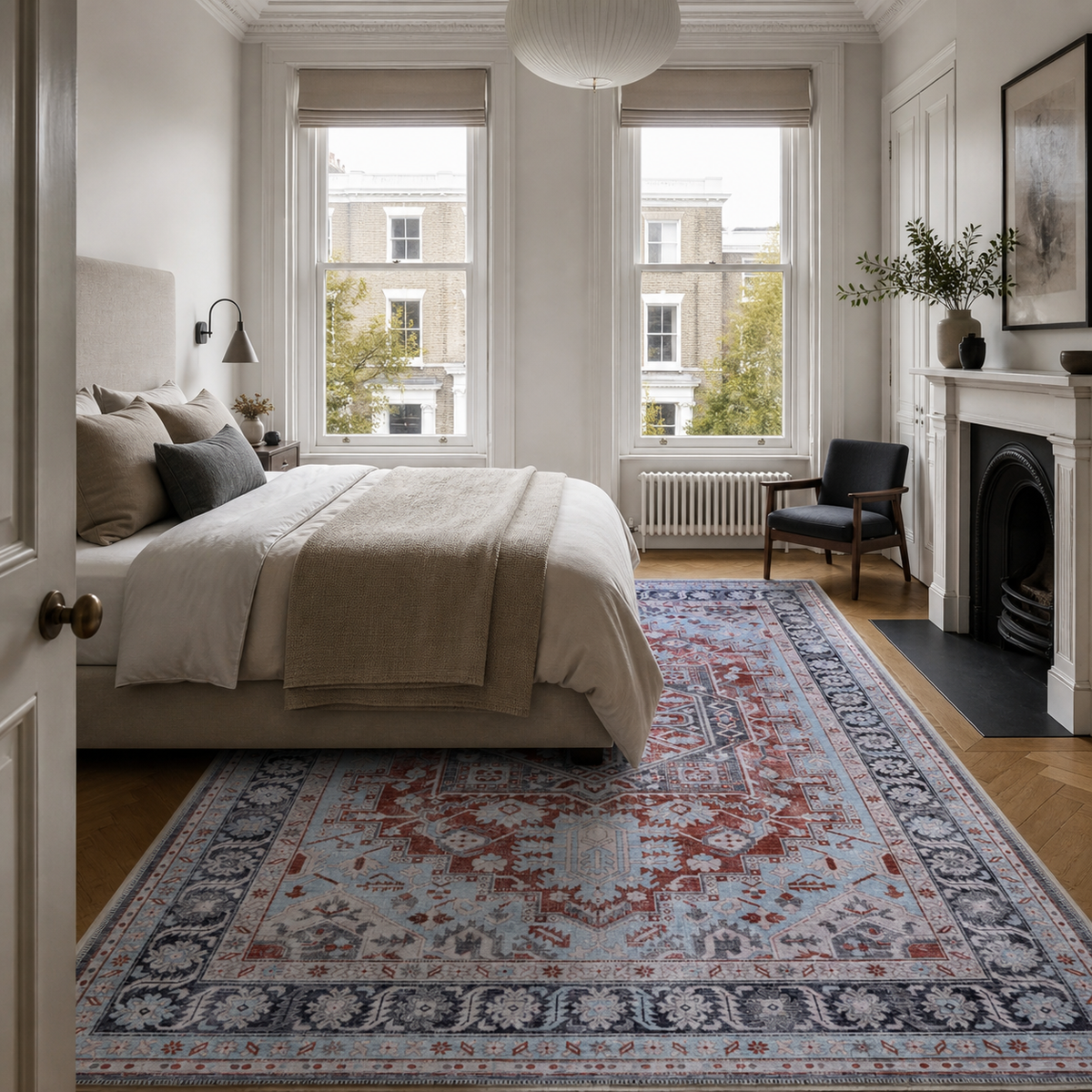 Tapis Ethnique Crème et Blanc Lavable Laurette, vue 3