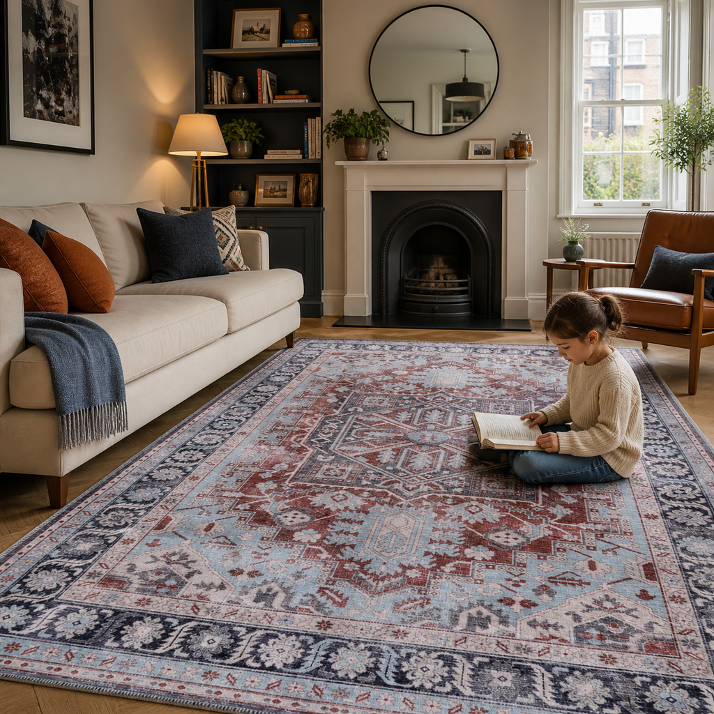 Tapis Ethnique Crème et Blanc Lavable Laurette, vue 8