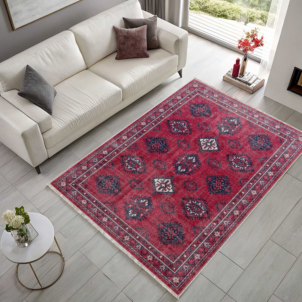 Tapis Ethnique Bordeaux Lavable Aliénor, vue 9