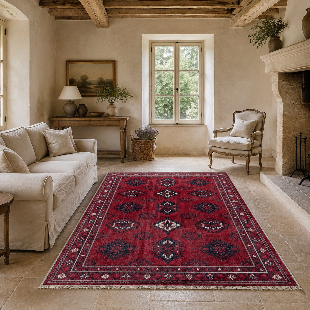 Tapis Ethnique Bordeaux Lavable Aliénor, vue 4